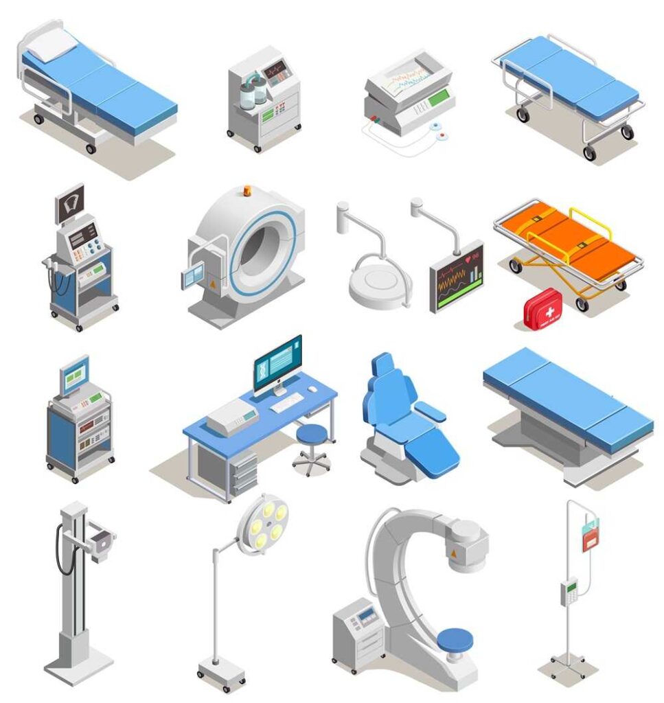 medical equipment isometric icons